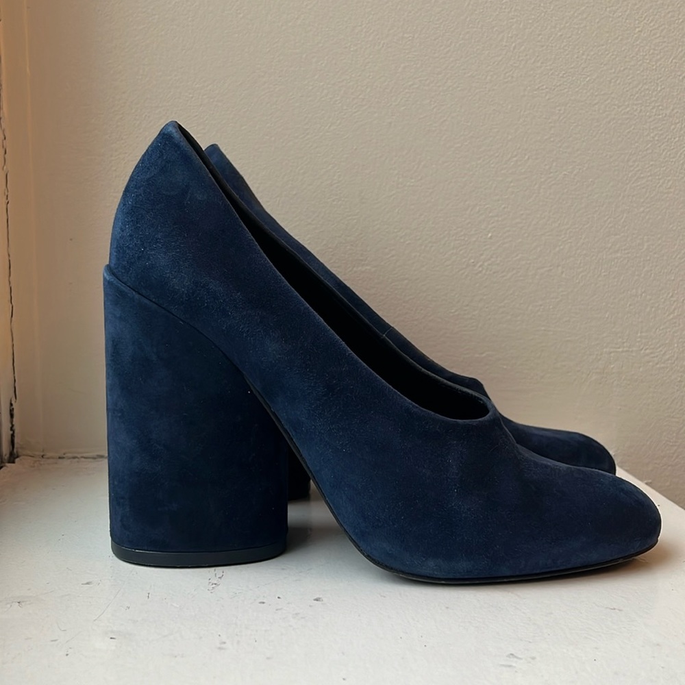 Tory Burch Lucia Suede HIGH HEEL Pump BLOCK BLUE ROUND TOE